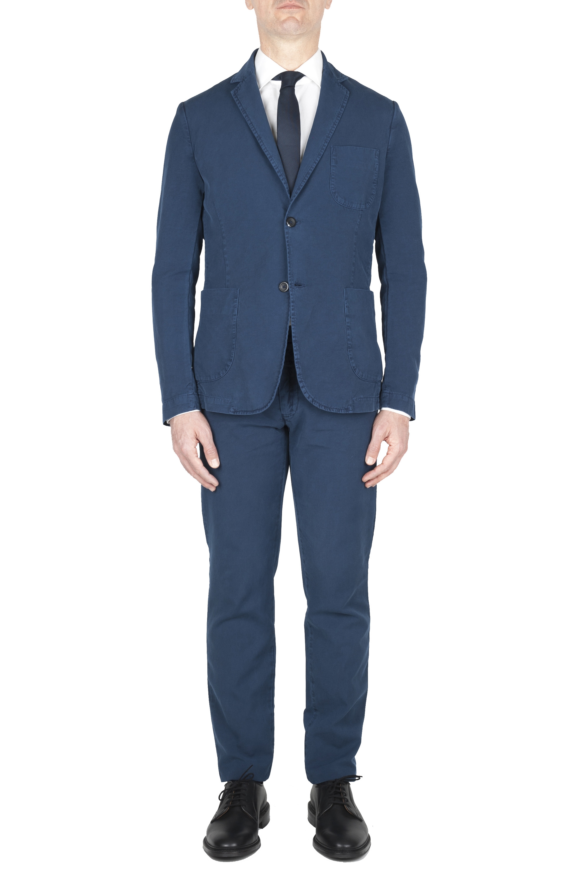 SBU 03713_2022SS Blue cotton sport suit blazer and trouser 01