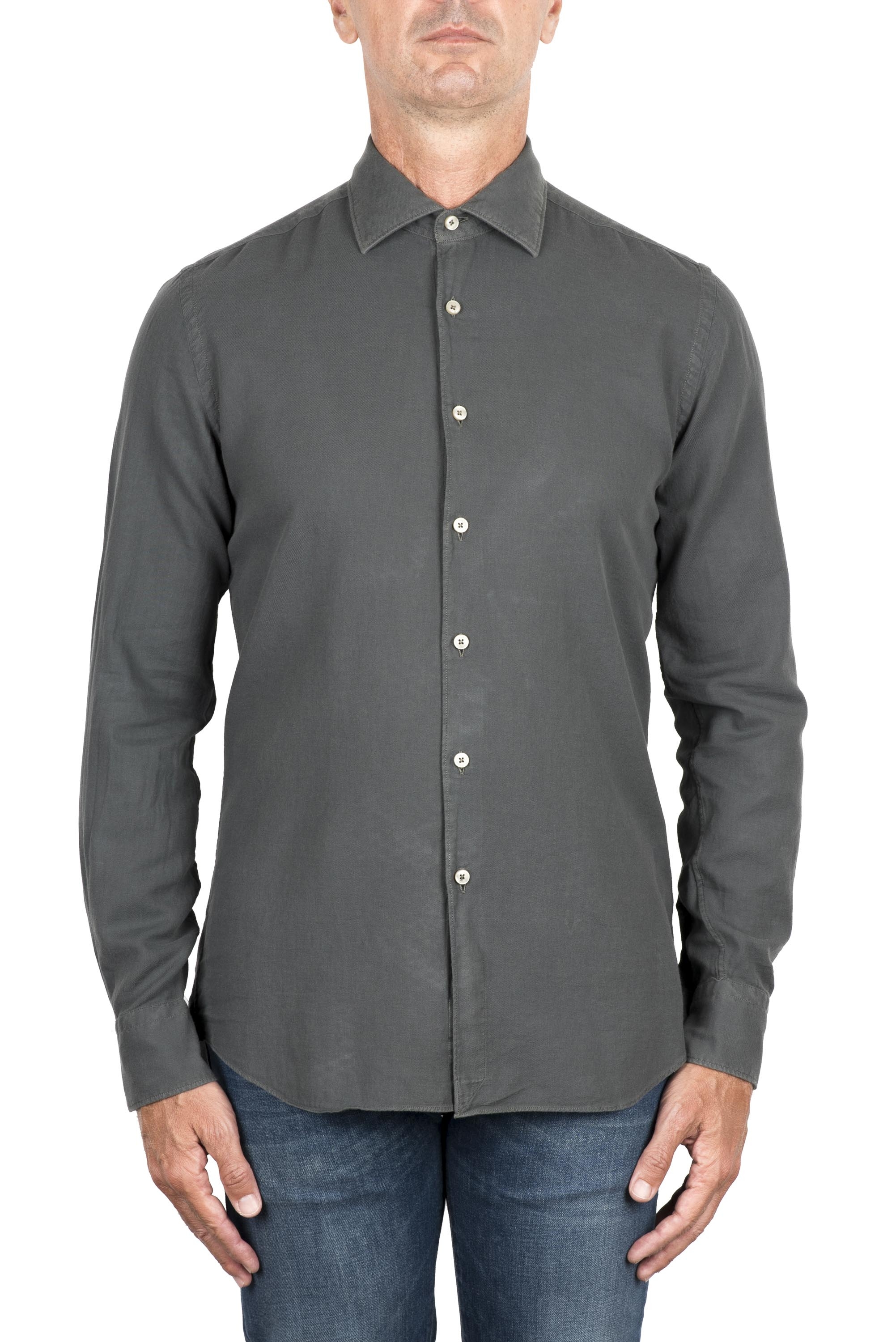 SBU 03738_2022SS Camicia in twill di cotone verde 01