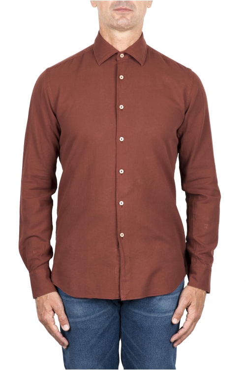 SBU 03739_2022SS Camisa de sarga de algodón marrón 01