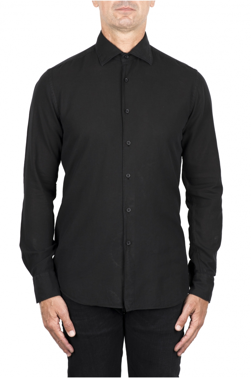 SBU 03743_2022SS Camicia in twill di cotone nera 01