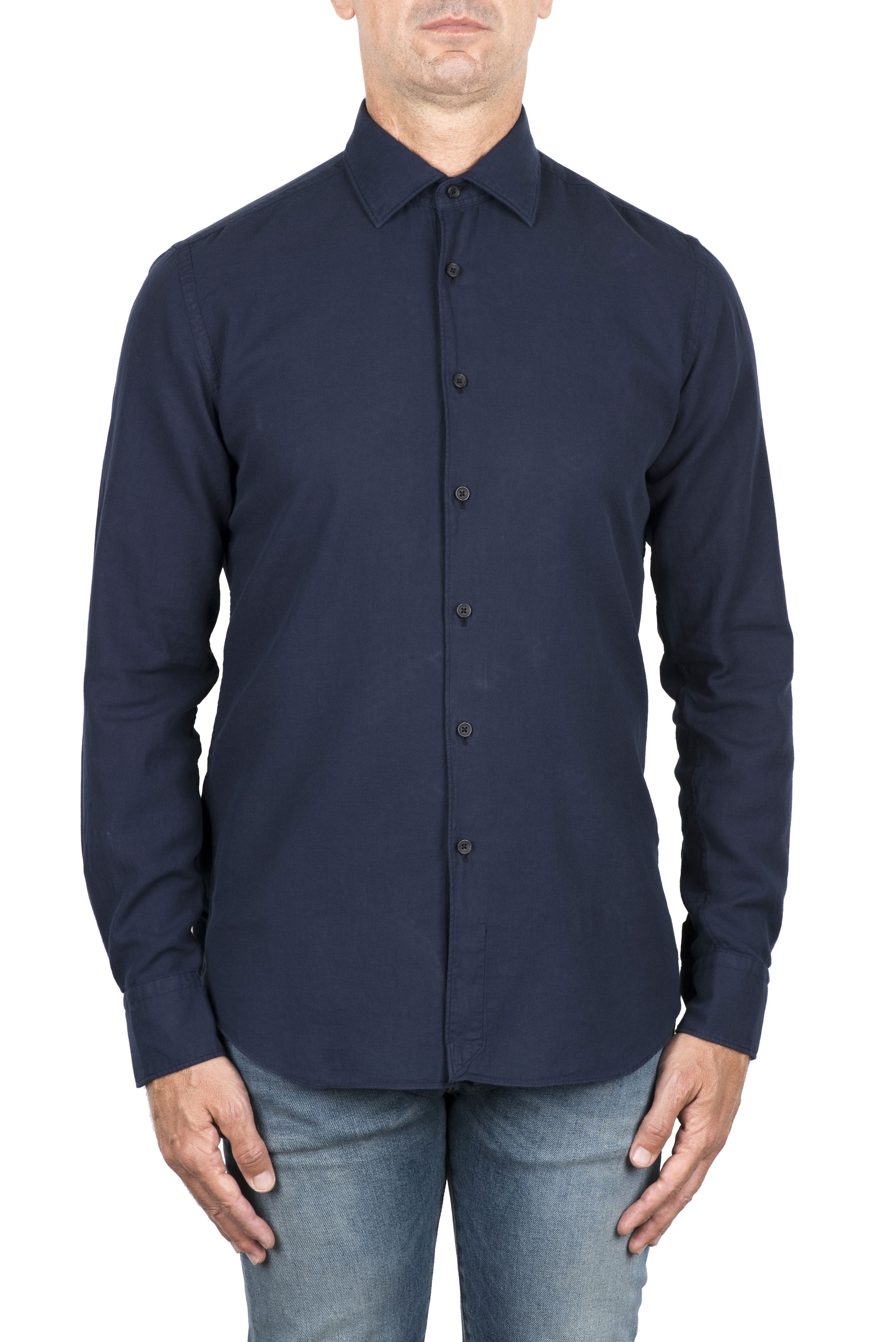 SBU 03747_2022SS Camicia in twill di cotone blu marina 01