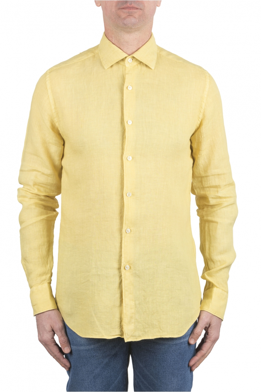 SBU 03758_2022SS Camicia classica in lino gialla 01