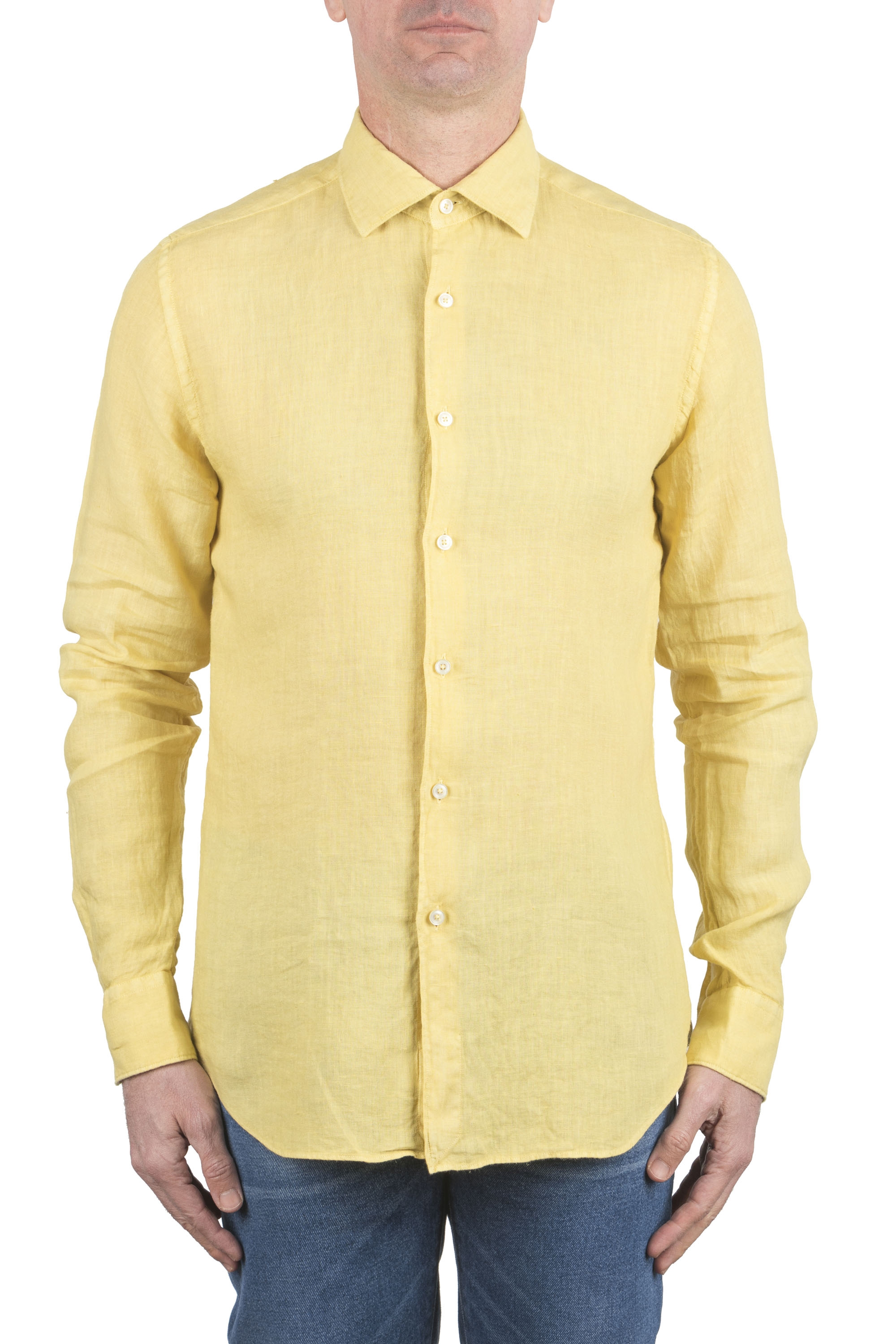 SBU 03758_2022SS Camisa clásica de lino amarilla 01