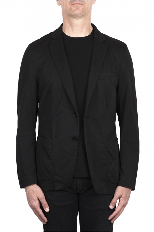 SBU 03761_2022SS Single breasted black cotton blazer 01