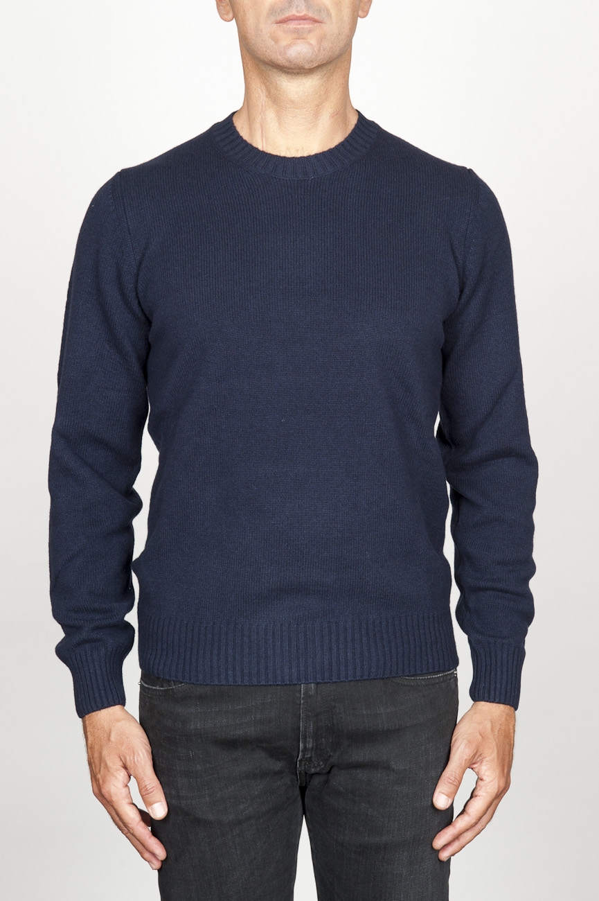 SBU 00956 Classic crew neck sweater in blue cashmere blend 01
