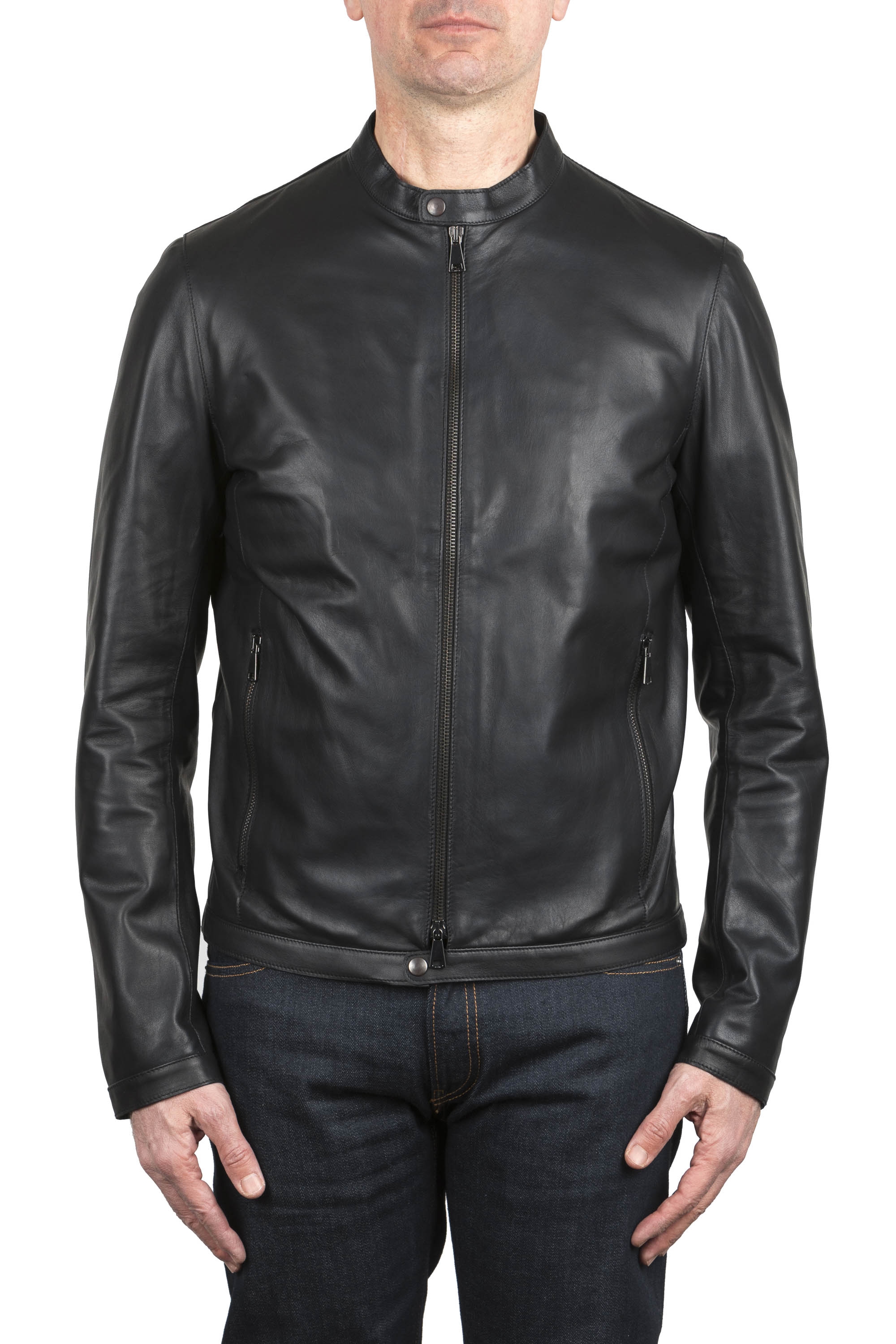 SBU 03825_2022SS Black leather motorcycle jacket 01