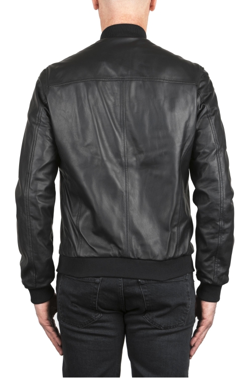 SBU 03827_2022SS Black leather bomber jacket 01