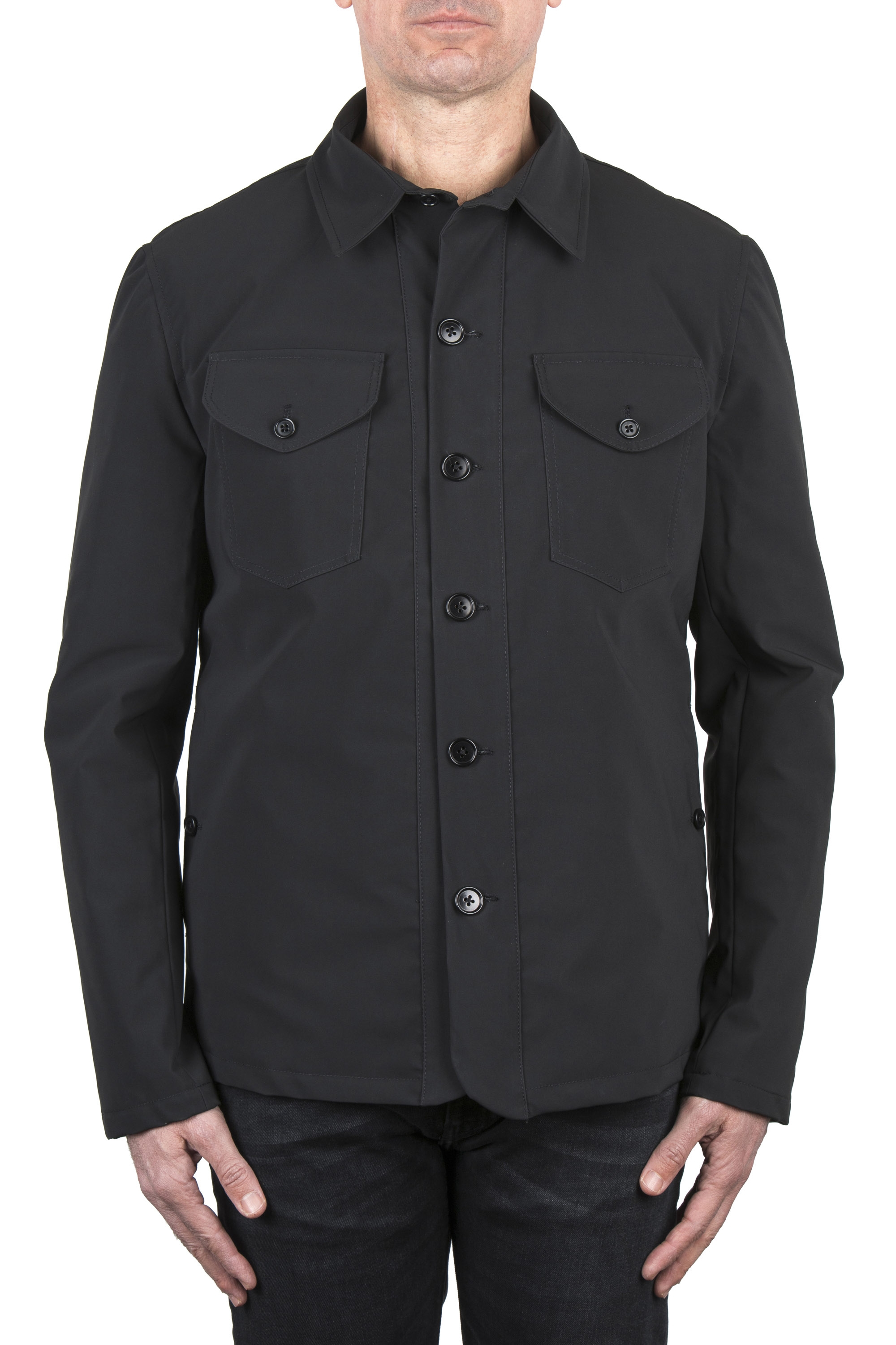 SBU 03838_2022SS Black quilted overshirt in technical fabric 01
