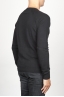 SBU 00960 Round neck sweater in black merino wool raw cut neckline 03
