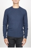 SBU 00962 Round neck sweater in blue merino wool raw cut neckline 01