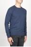 SBU 00962 Suéter clásico de cuello redondo irregular en lana merina azul 02
