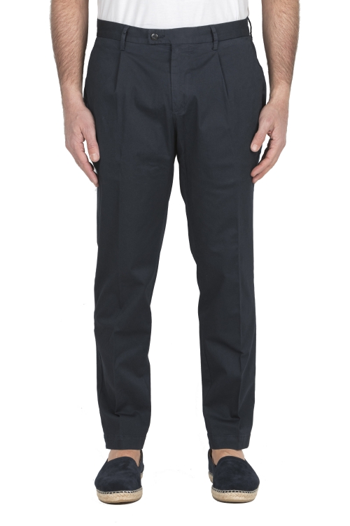 SBU 03892_2022SS Navy blue soft cotton blend pants with pinces 01