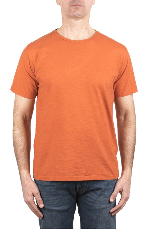 SBU 03897_2022SS Flamed cotton scoop neck t-shirt petrol orange 01