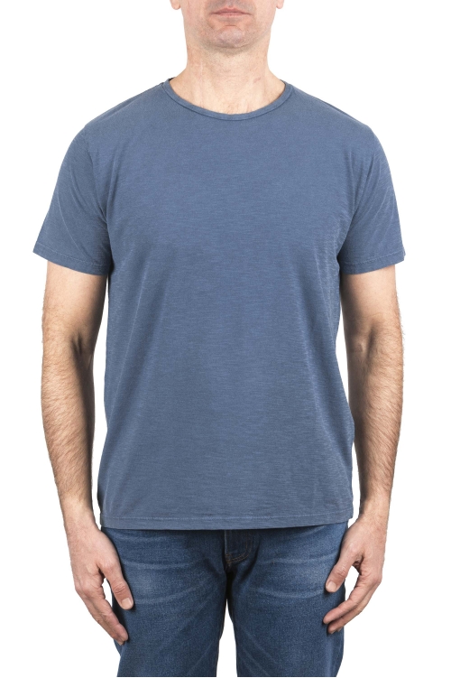 SBU 03909_2022SS Camiseta cuello redondo algodón flameado azul índigo 01