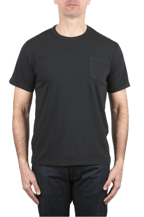 SBU 03915_2022SS Camiseta de algodón negro de cuello redondo y bolsillo de parche 01