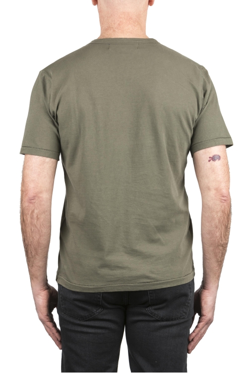 SBU 03916_2022SS Camiseta de algodón verde de cuello redondo y bolsillo de parche 01