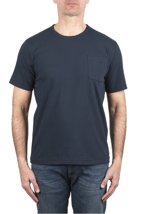 SBU 03920_2022SS Camiseta de algodón azul marino de cuello redondo y bolsillo de parche 01