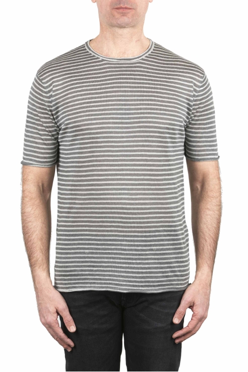 SBU 03930_2022SS T-shirt girocollo in lino a righe bianca e grigia 01