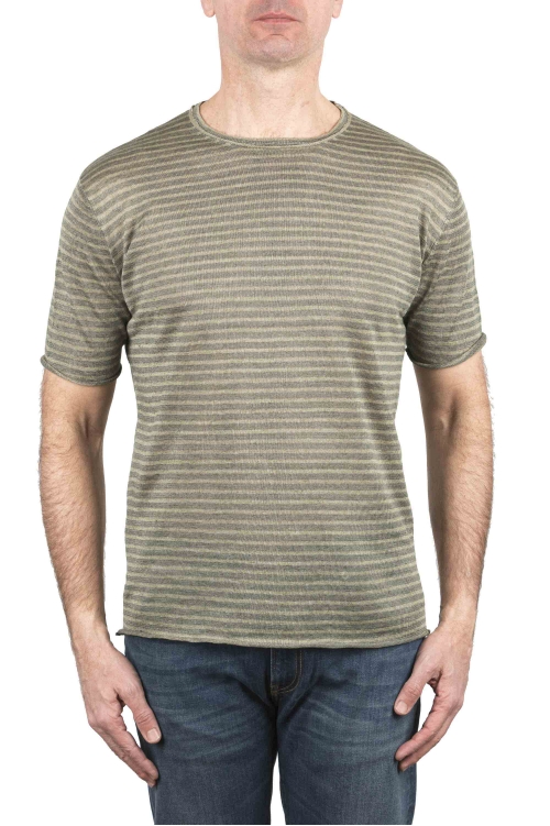 SBU 03931_2022SS T-shirt girocollo in lino a righe grigia e verde 01