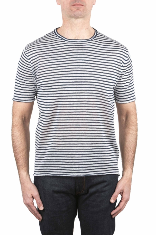 SBU 03932_2022SS Linen striped t-shirt white and blue 01