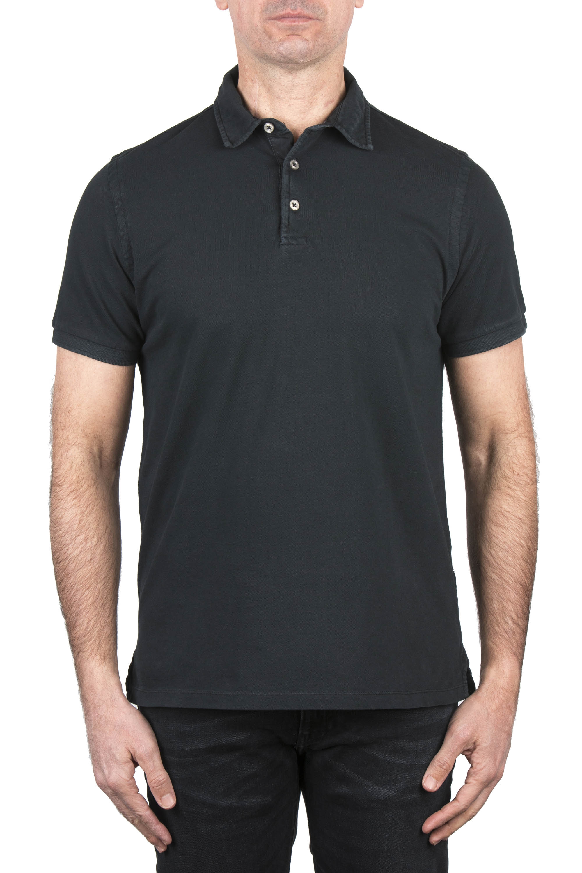 SBU 03938_2022SS Short sleeve black pique polo shirt 01
