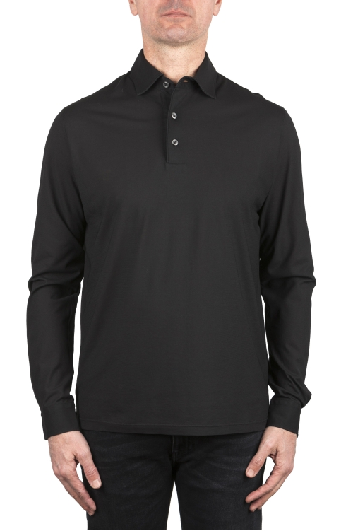 SBU 03948_2022SS Long sleeve black light cotton polo shirt  01