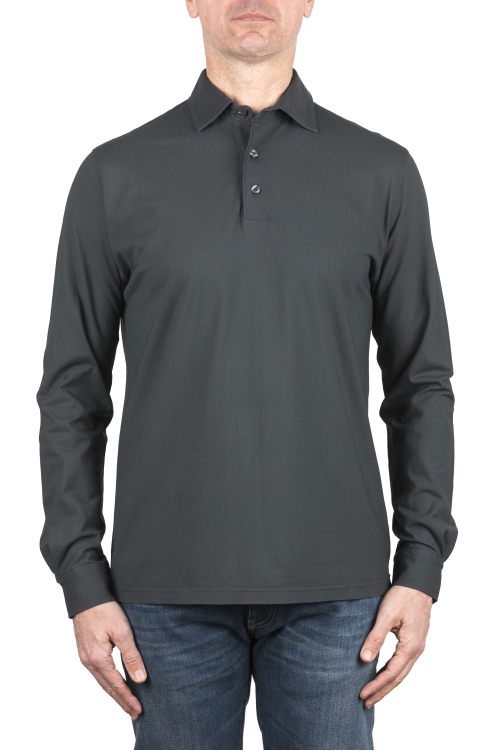 SBU 03949_2022SS Long sleeve grey light cotton polo shirt  01