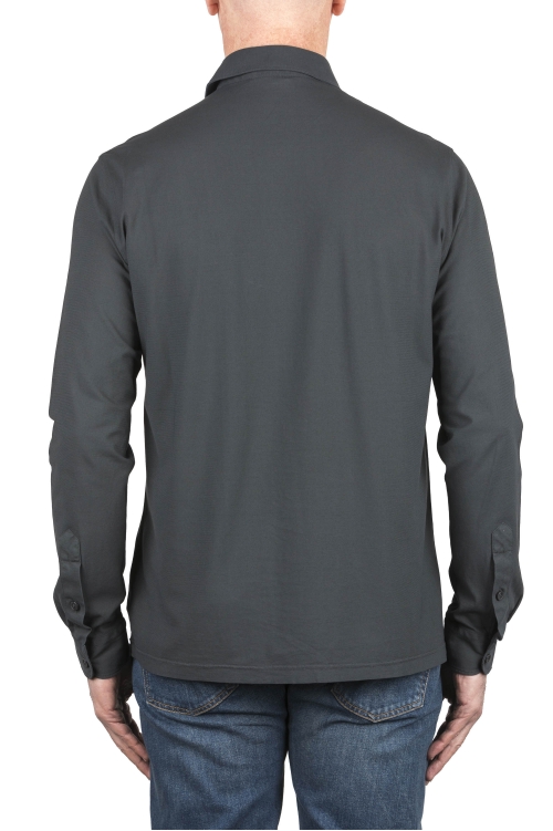 SBU 03949_2022SS Long sleeve grey light cotton polo shirt  01