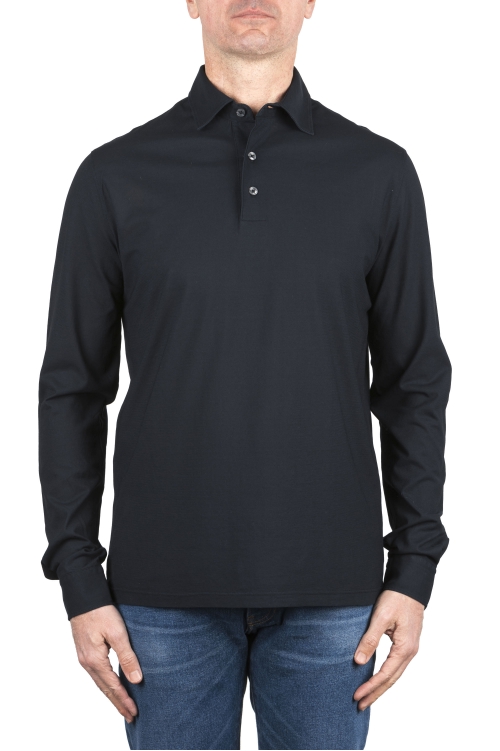 SBU 03950_2022SS Long sleeve navy blue light cotton polo shirt  01