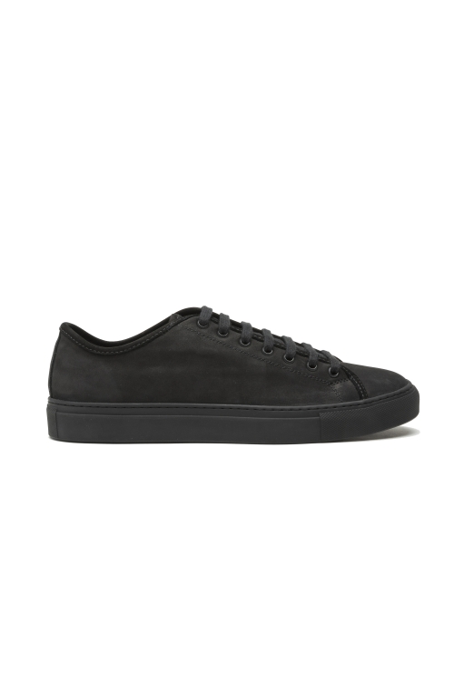 SBU 03951_2022SS Classic lace up sneakers in black nubuk leather 01