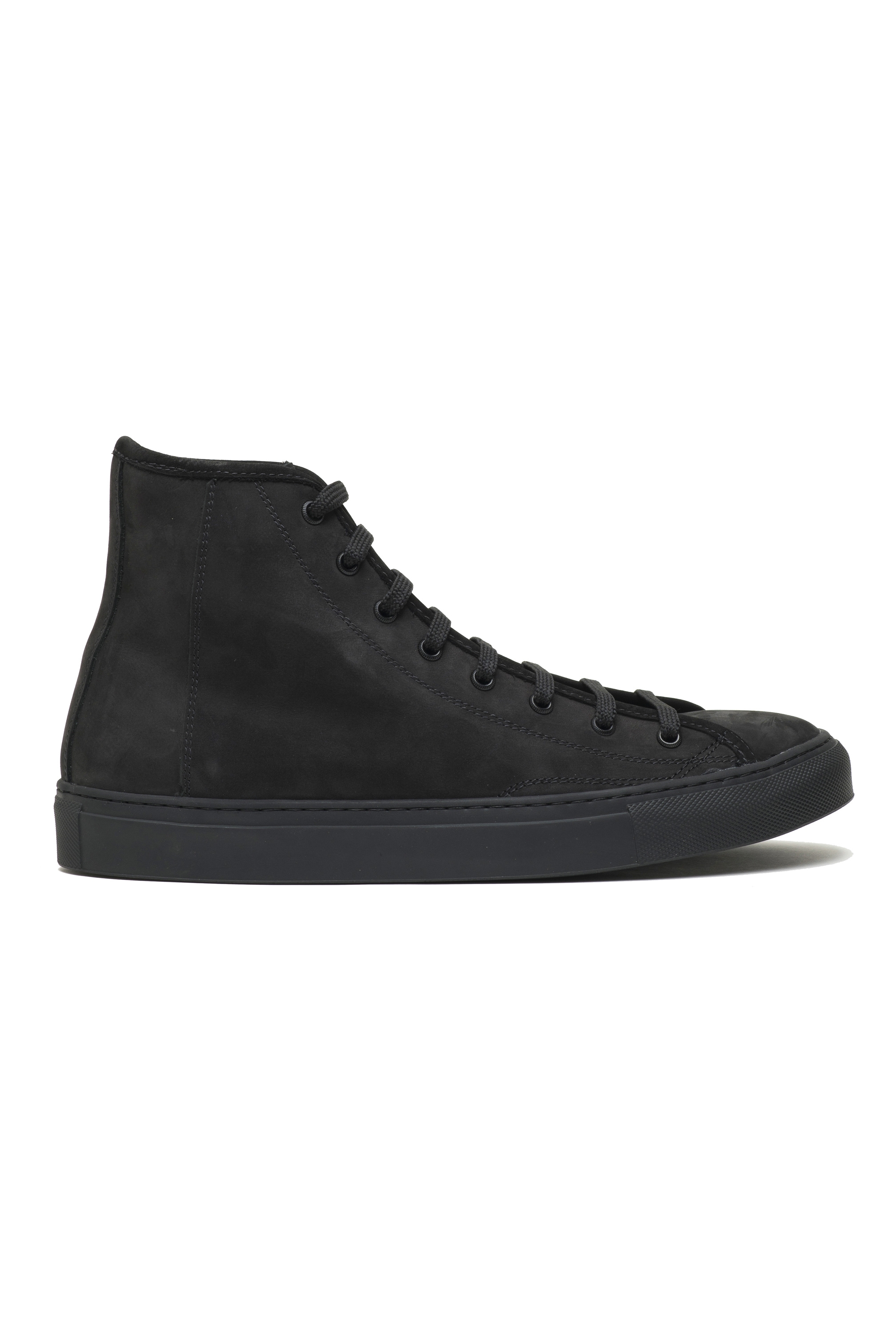 SBU 03956_2022SS Mid top lace up sneakers in black nubuck leather 01