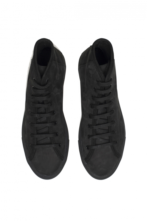 SBU 03956_2022SS Mid top lace up sneakers in black nubuck leather 01