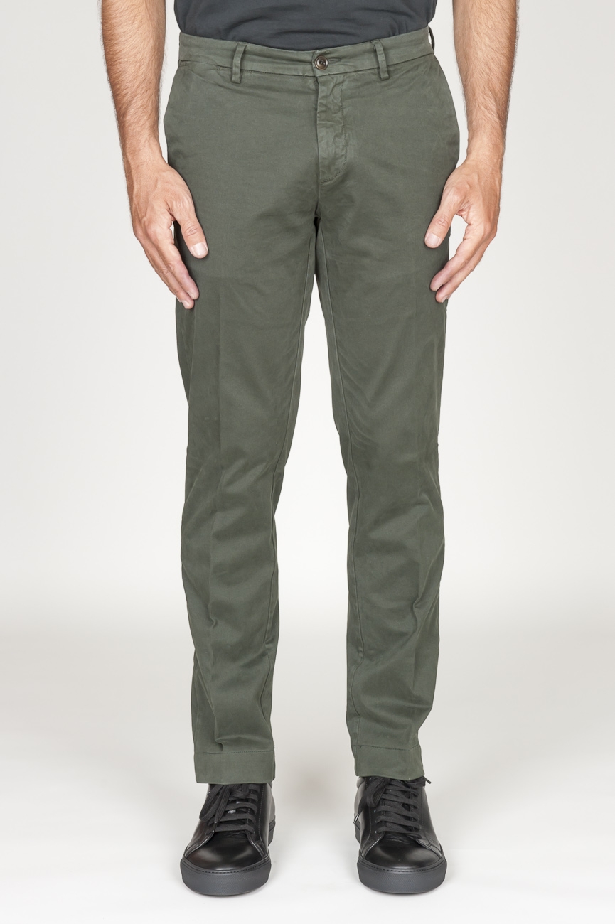 SBU 00971 Clásico pantalón chino en algodón elástico verde 01