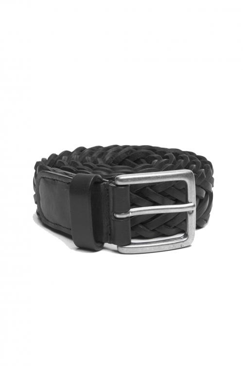 SBU 03972_2022SS Black braided leather belt 1.4 inches  01