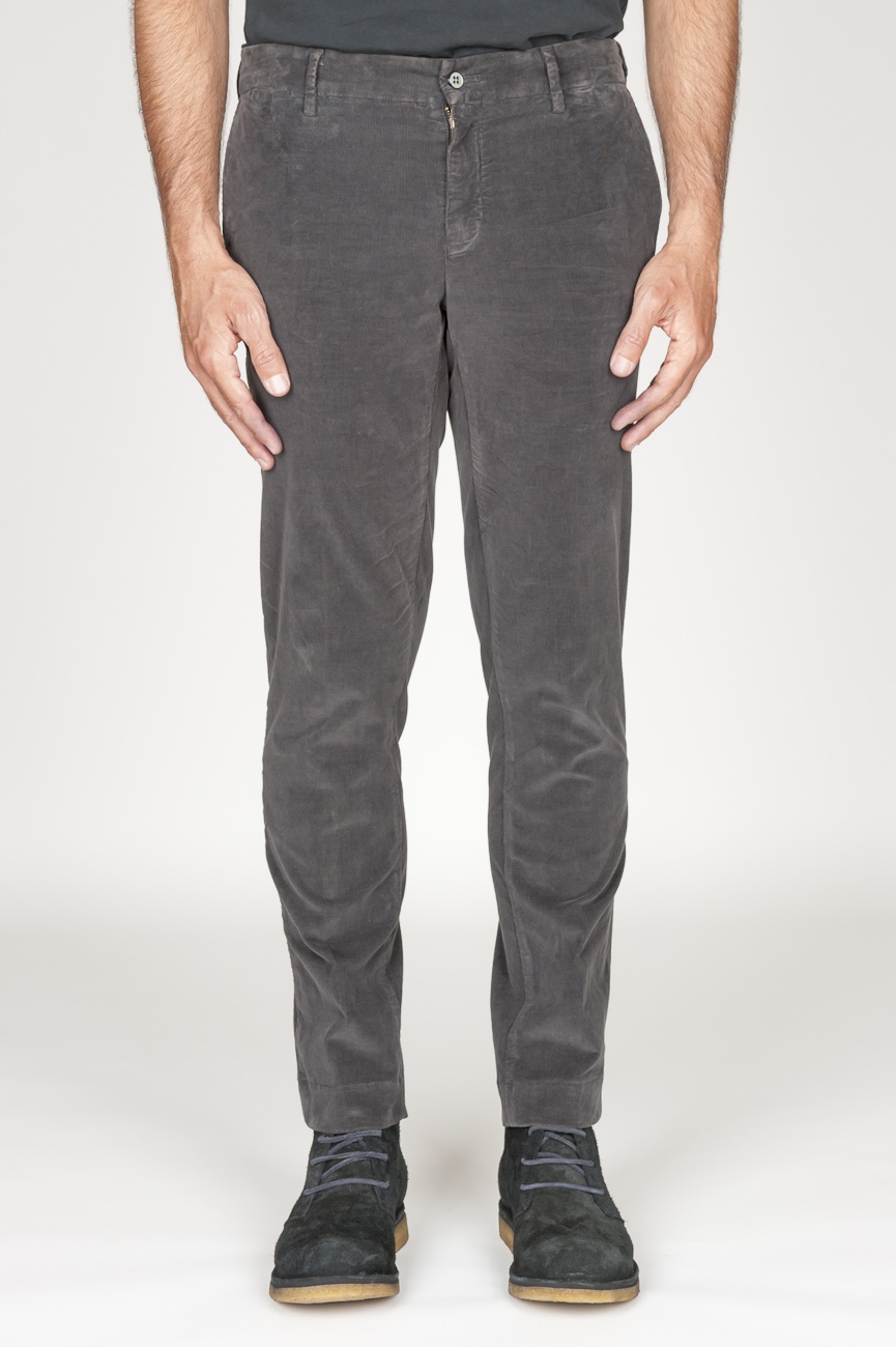 SBU 00972 Classic chino pants in grey stretch cotton corduroy 01