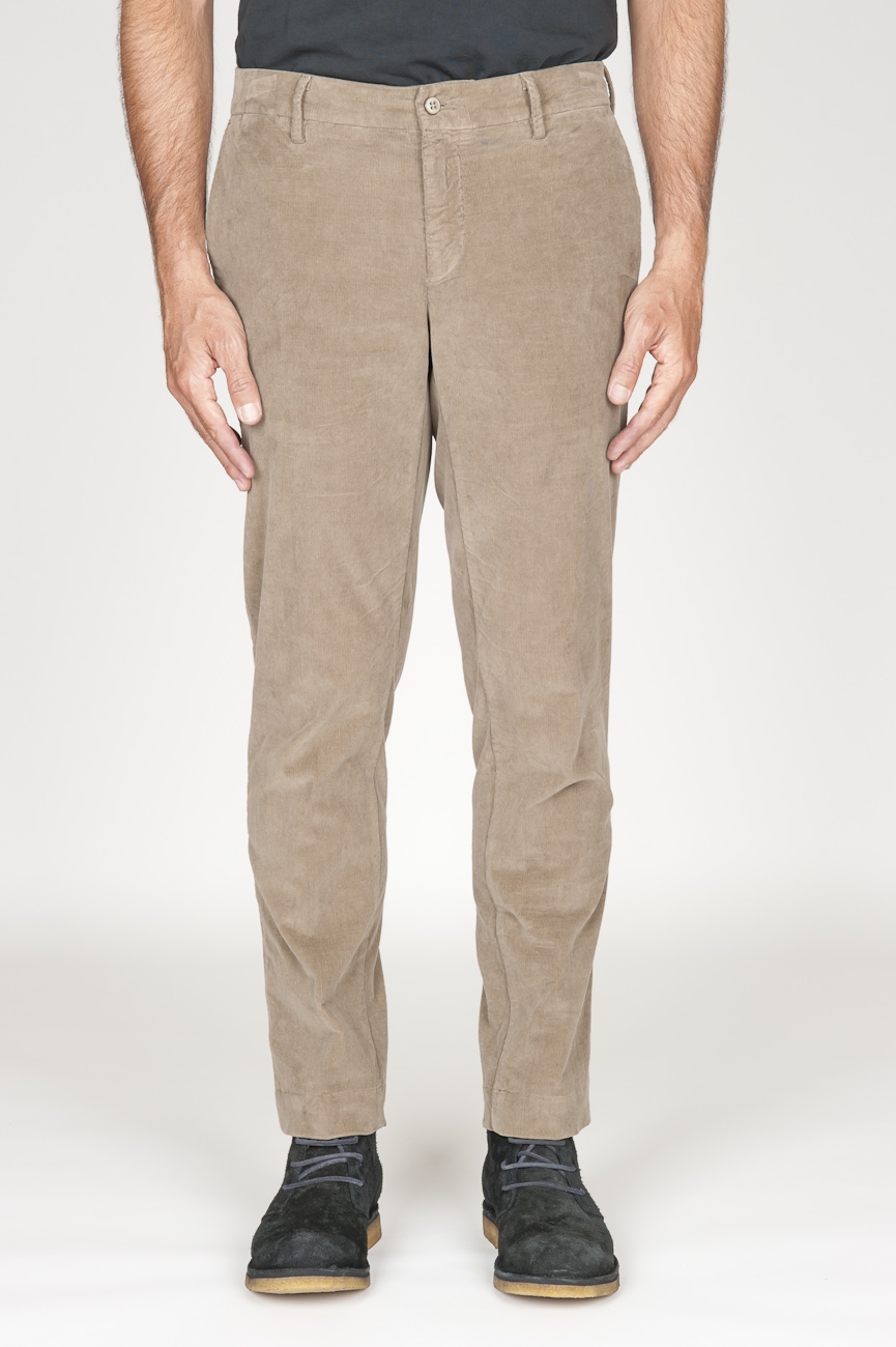 SBU 00973 Classique pantalon chinois en velour de coton beige élastique 01
