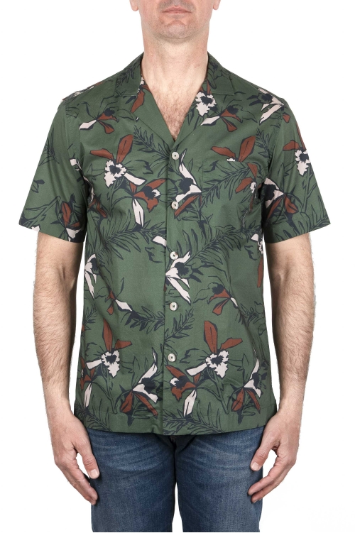 SBU 03993_2022SS Hawaiian printed pattern green cotton shirt 01
