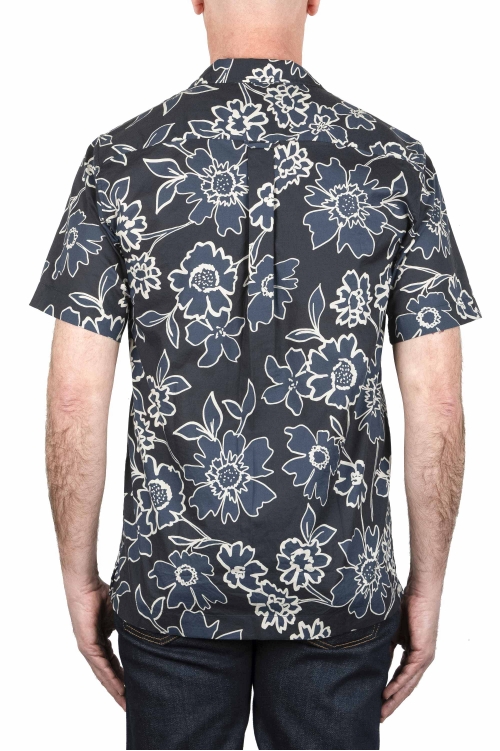 SBU 03995_2022SS Hawaiian printed pattern blue cotton shirt 01