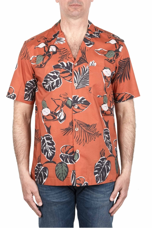 SBU 03996_2022SS Camisa algodón estampado hawaiano naranja 01