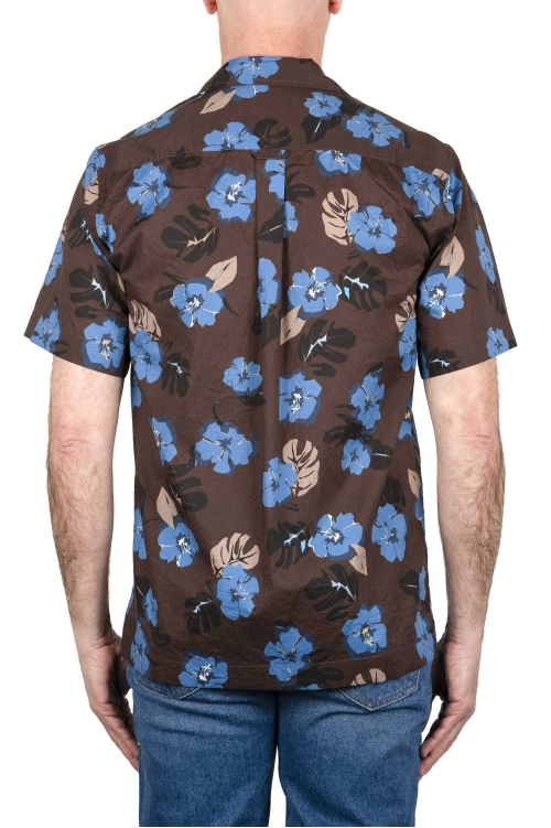 SBU 03997_2022SS Camisa algodón estampado hawaiano marrón 01