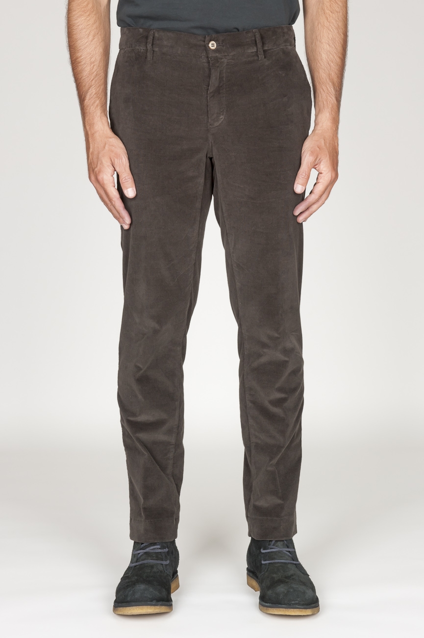 SBU 00974 Classic chino pants in brown stretch cotton corduroy 01