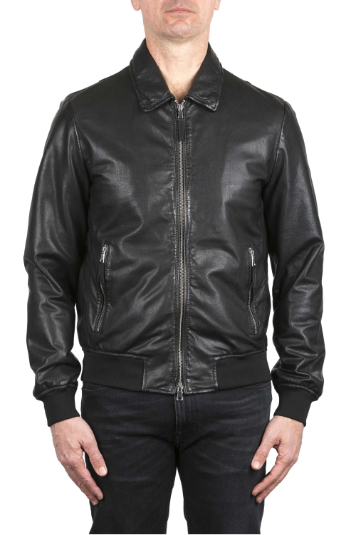 SBU 04019_2023SS Classic black leather lined jacket 01