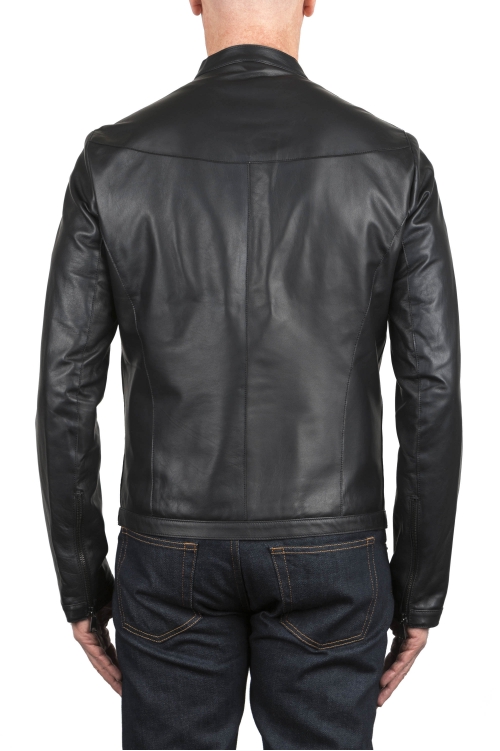 SBU 04020_2023SS Black leather motorcycle jacket 01