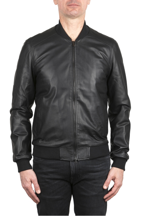 SBU 04022_2023SS Black leather bomber jacket 01