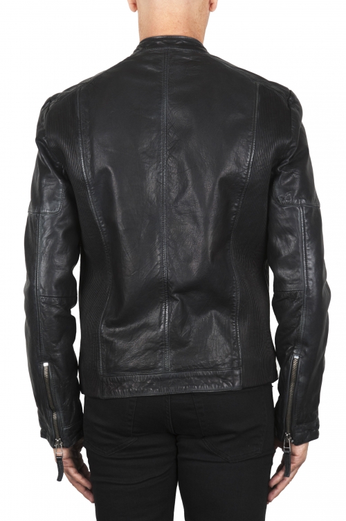 SBU 04024_2023SS Padded black leather biker jacket 01