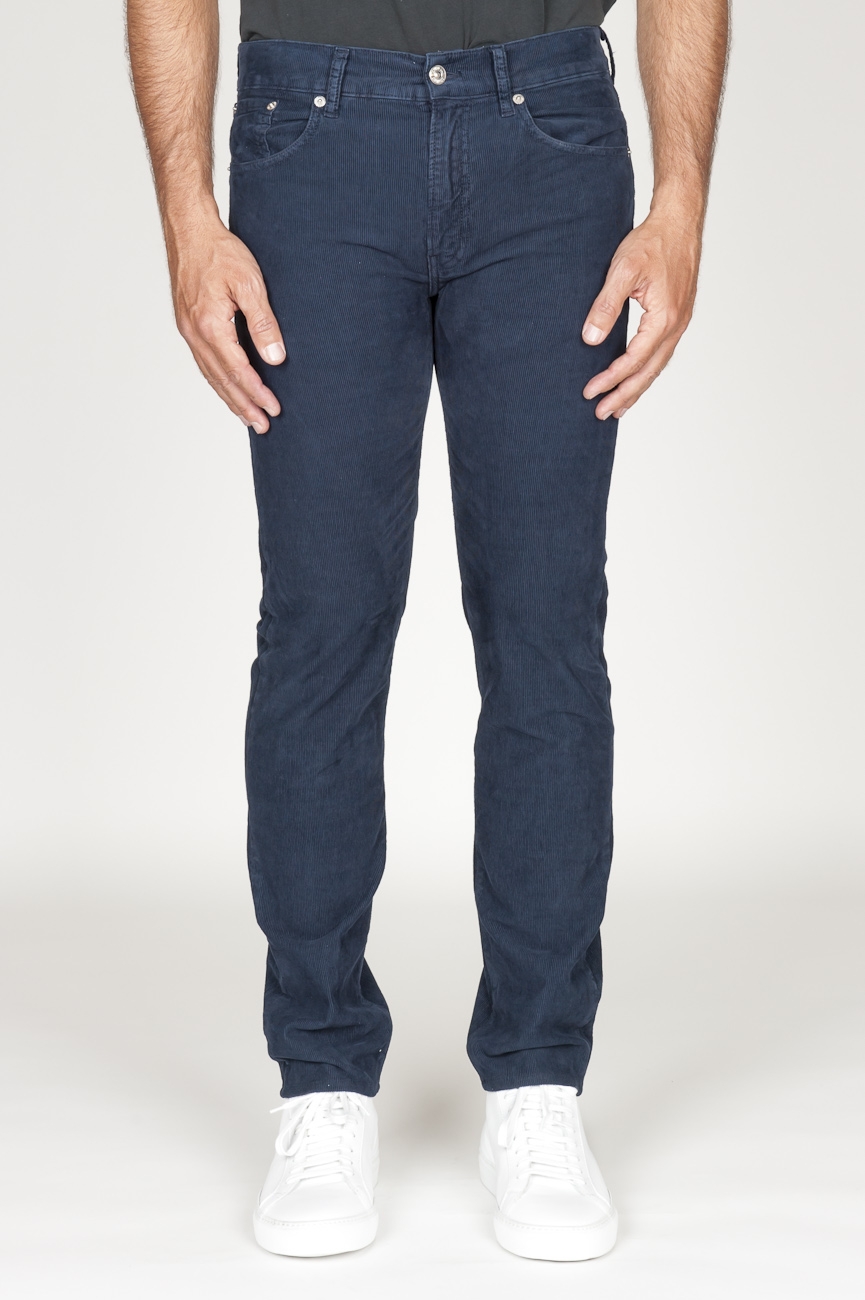 SBU 00978 Jeans de pana desgastada elástica azul marino 01