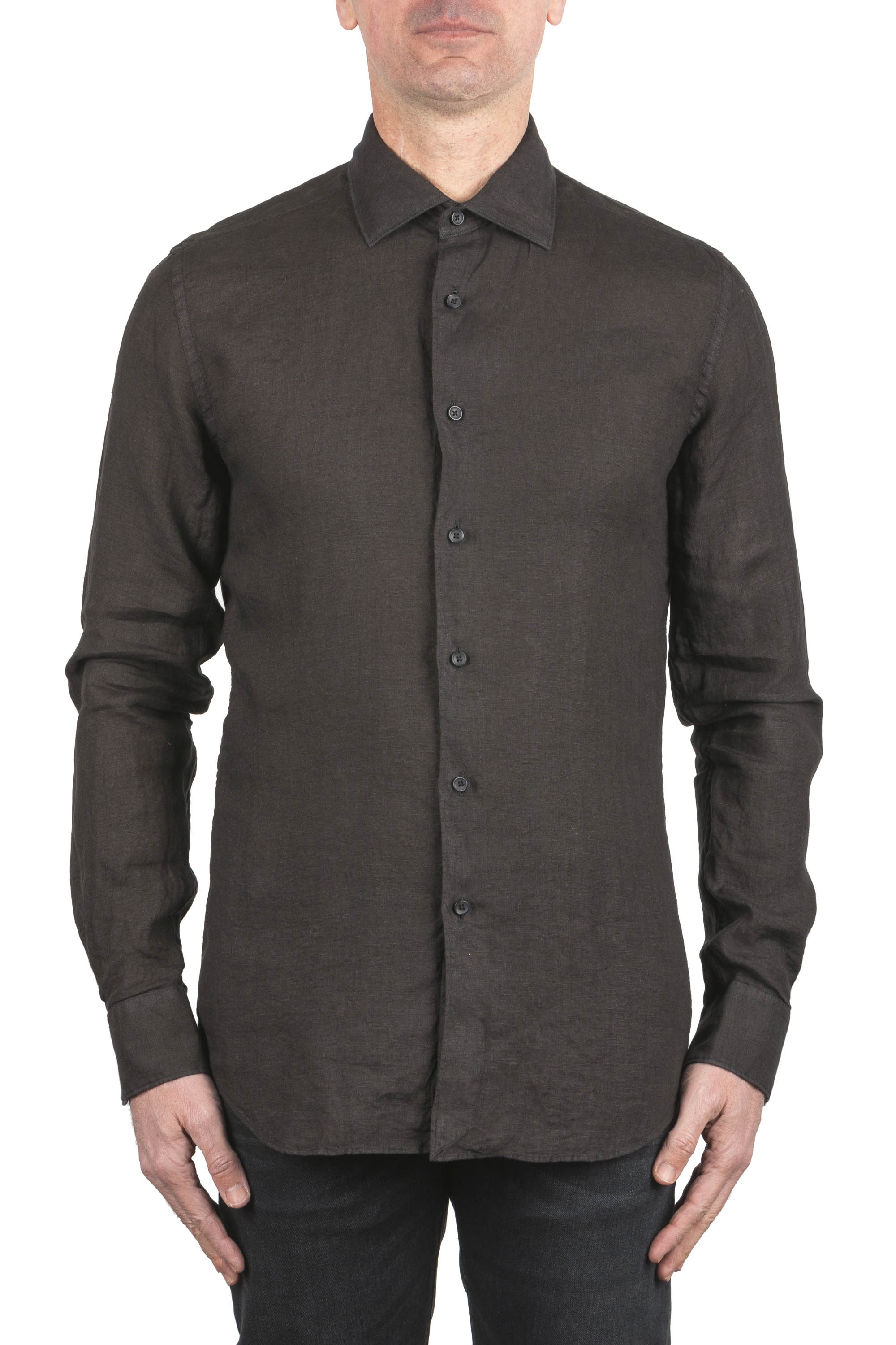 SBU 04054_2023SS Classic black linen shirt 01