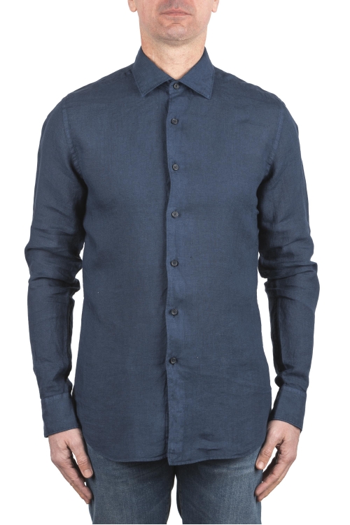 SBU 04058_2023SS Classic navy blue linen shirt 01