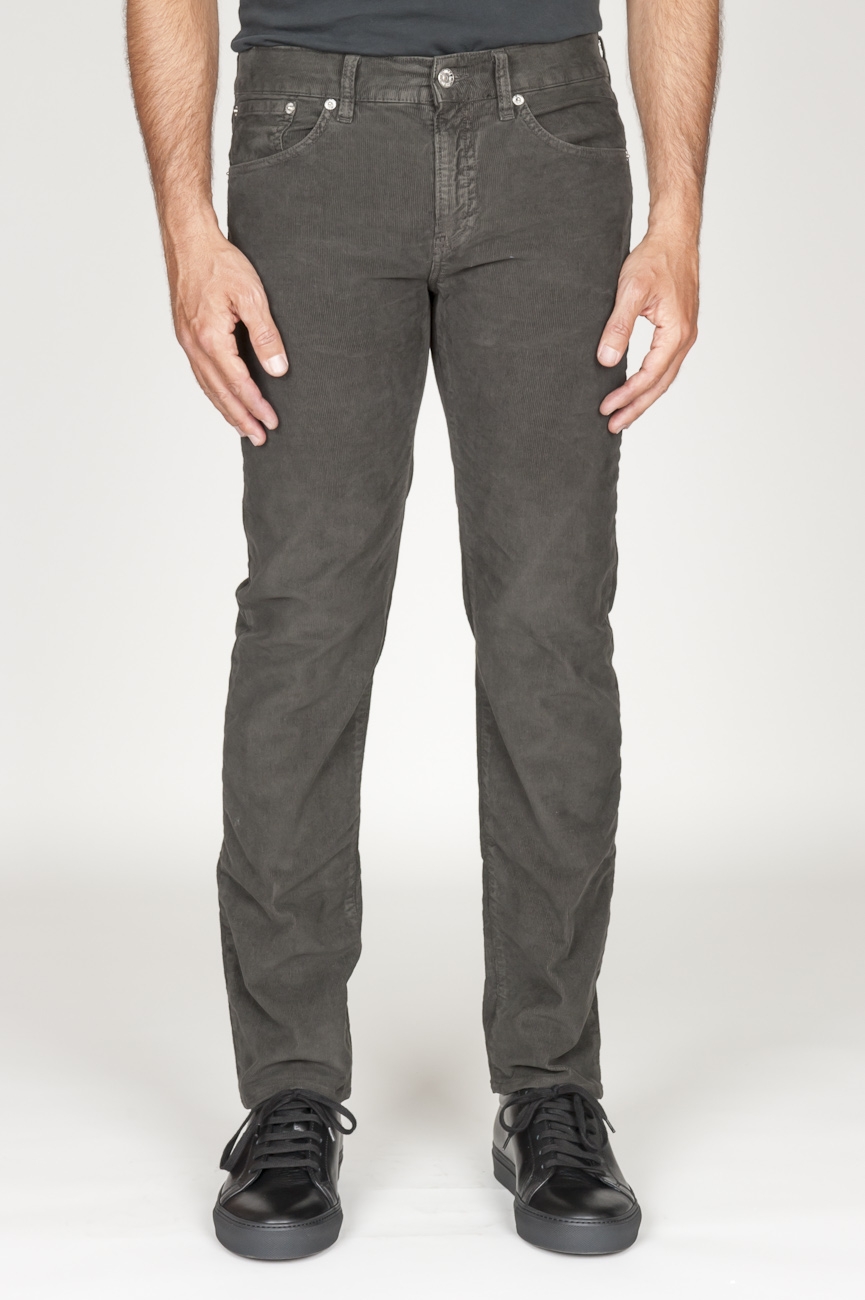 SBU 00980 Jeans de pana desgastada elástica marrón oscuro 01