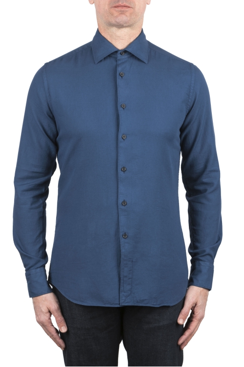 SBU 04067_2023SS Camisa de sarga de algodón azul índigo 01